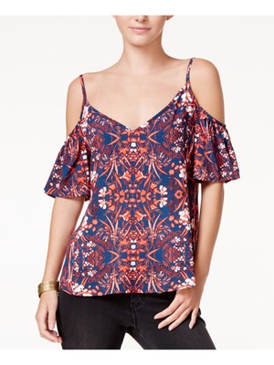 

IMPULSE Женский темно-синий топ с вырезом и цветочным принтом, короткими рукавами и декорированным вырезом Размер, Navy