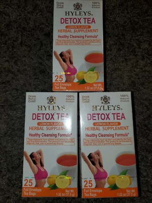 Lot Of 3 Hyleys Detox Tea for Cleanse Black Tea with Lemon 25 Tea Bags