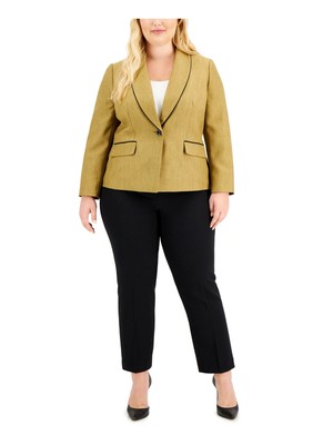 

LE SUIT Женский золотой блейзер с застежкой на крючки и перекладине, брючный костюм с прямыми штанинами плюс