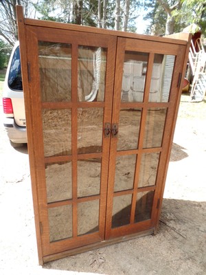 RARE GUSTAV STICKLEY PANELED GLASS DOOR WAREDROBE CABINET ORIGINAL FINISH PEGGED