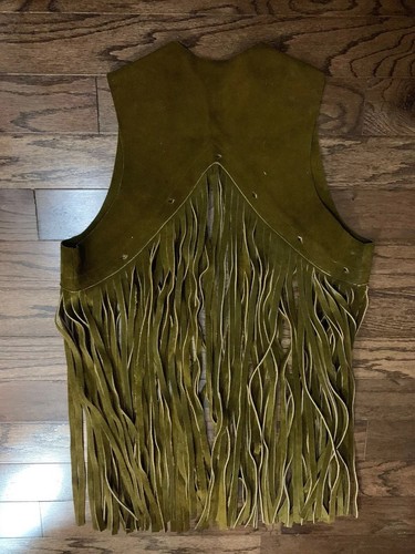 Vintage 60’s 70's Authentic Brown Suede Leather Fringe Vest Hippie Small