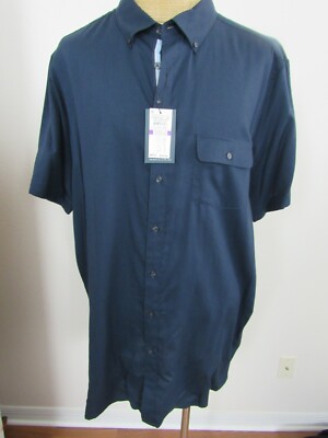 PERRY ELLIS, MEN'S NEW NAVY COTTON BL SHORT SLEEVED SHIRT W/POCKET, SIZE 2XLT