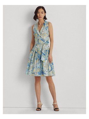 

RALPH LAUREN Женское белое платье без рукавов на подкладке с галстуком + расклешенное платье Petites, Белый