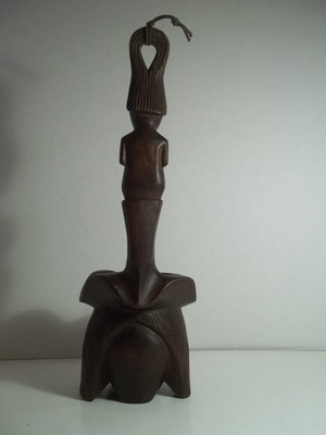 Vintage Hand Carved Wood Polynesian Dipper Statue Wall Pocket Candle Holder Tiki