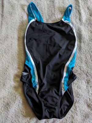 SPEEDO One Piece Swimsuit Womens 10/36 White Blue Swim Suit