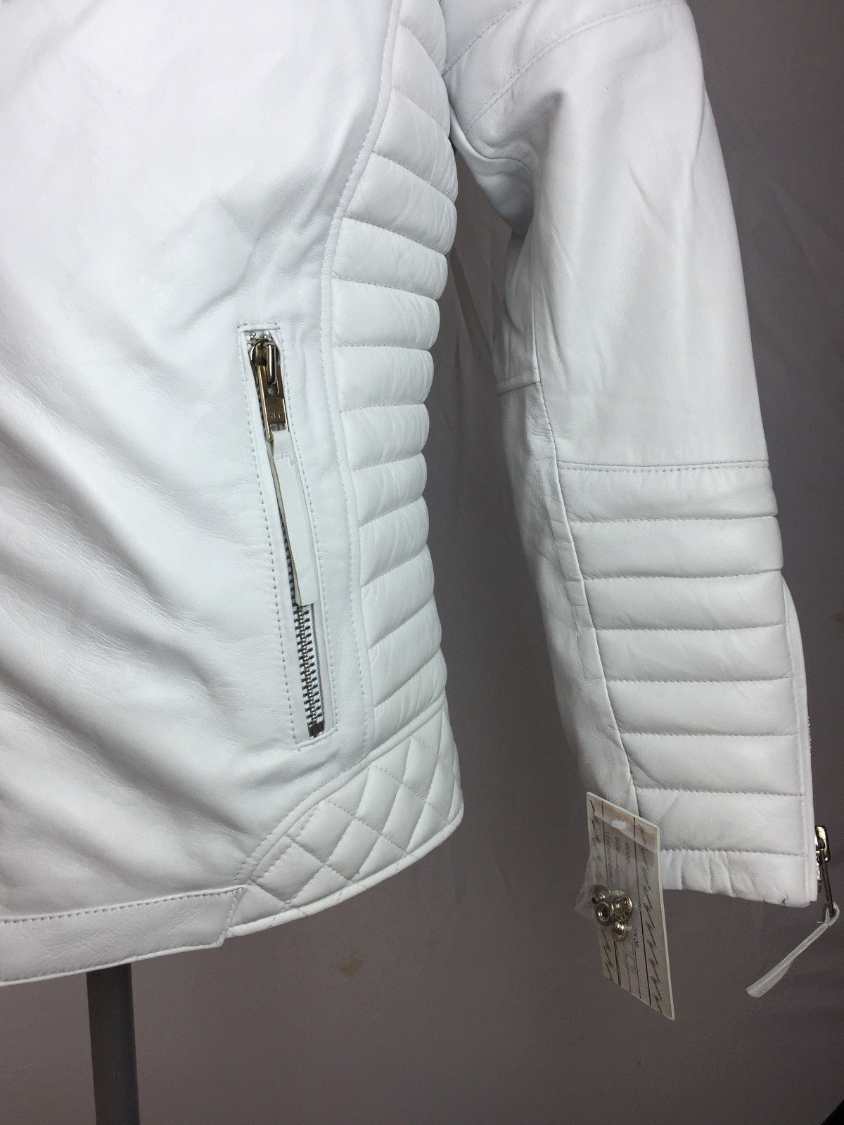 Pre-owned Genuine Leather Mens Real Lambskin Leather Biker Jacket Motorcycle White M L Xl 2x 3x 4x 5x 6x