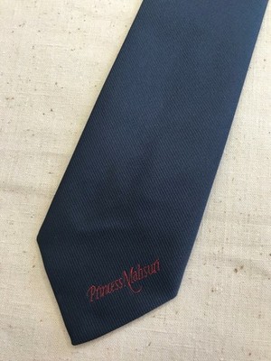 Vintage 1970s Navy Blue Skinny Necktie Tie Stripe Corporate Formal Retro Style