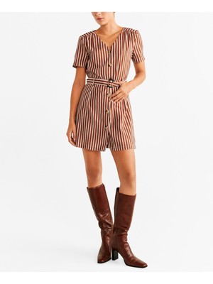 

Женское коричневое платье-рубашка MNG с поясом и пуговицами спереди, с коротким рукавом и V-образным вырезом, Коричневый