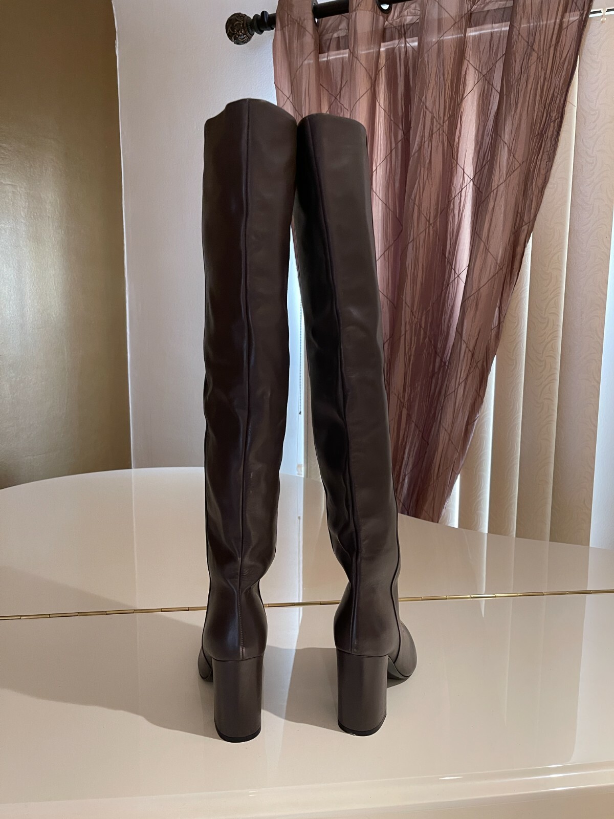 Pre-owned Tabitha Simmons Women's Izzy High Heel Over The Knee Boots Color Army Size 36.5 In Brown