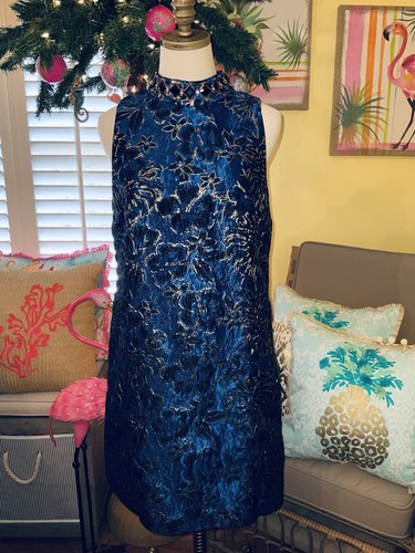 Pre-owned Lilly Pulitzer Brandi Shift Blue Twilight Floral Brocade $278 Size 10,14 In Multicolor