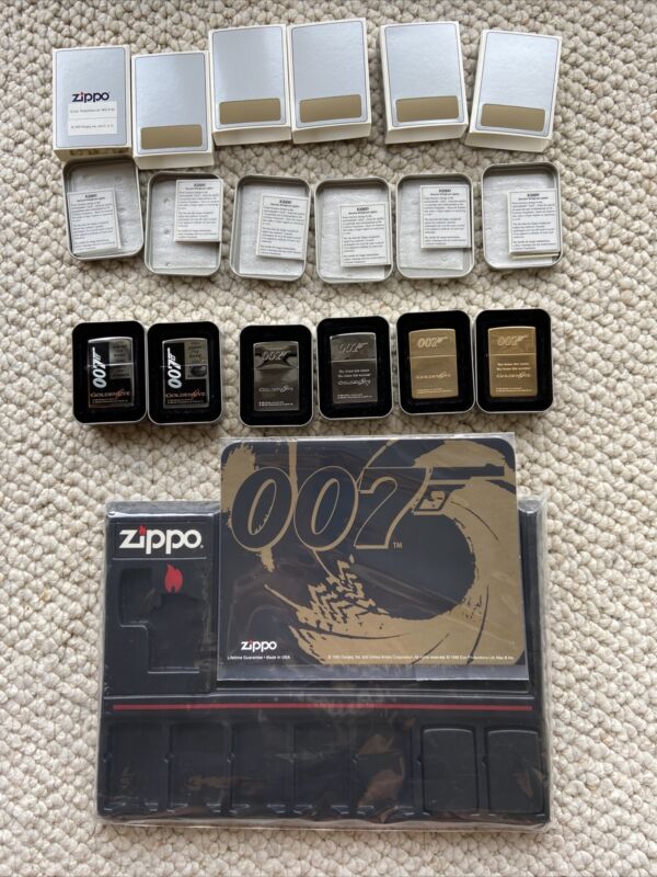 1995 Vintage Extremely Rare Set of 6 James Bond Goldeneye Zippo Lighters 