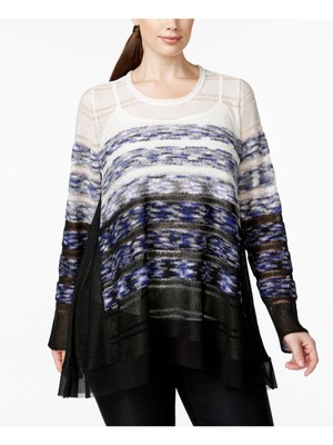 

ALFANI Женский синий свитер с омбре и длинными рукавами и круглым вырезом, большие размеры