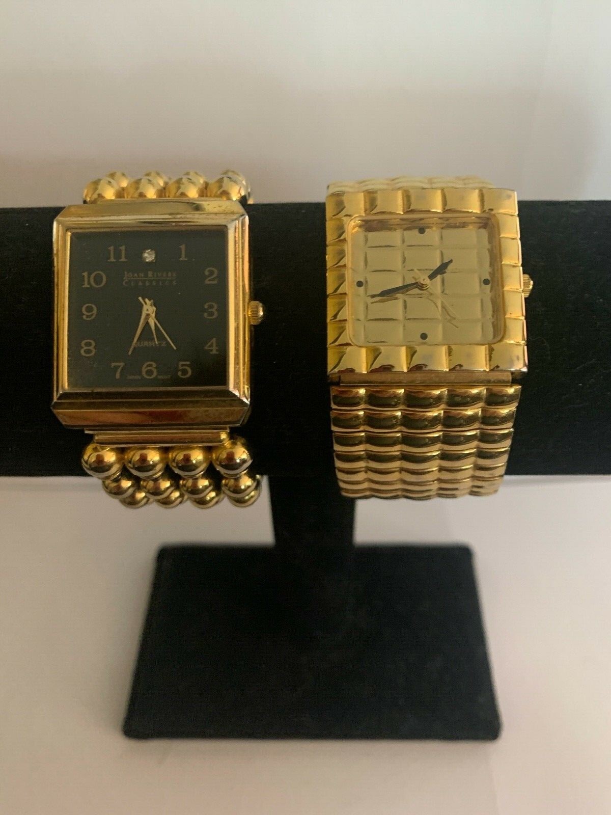 Joan Rivers Gold Quilted Square Dial Bracelet Watch 28mm New Battery Joan Rivers Gold Quilted Square Stretch Band & 4 Rows of  main image 3