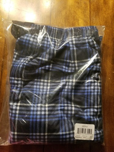 IZOD Mens Soft Touch Fleece Pajama Lounge Sleep Pants Navy Plaid Size M (wp1) pj