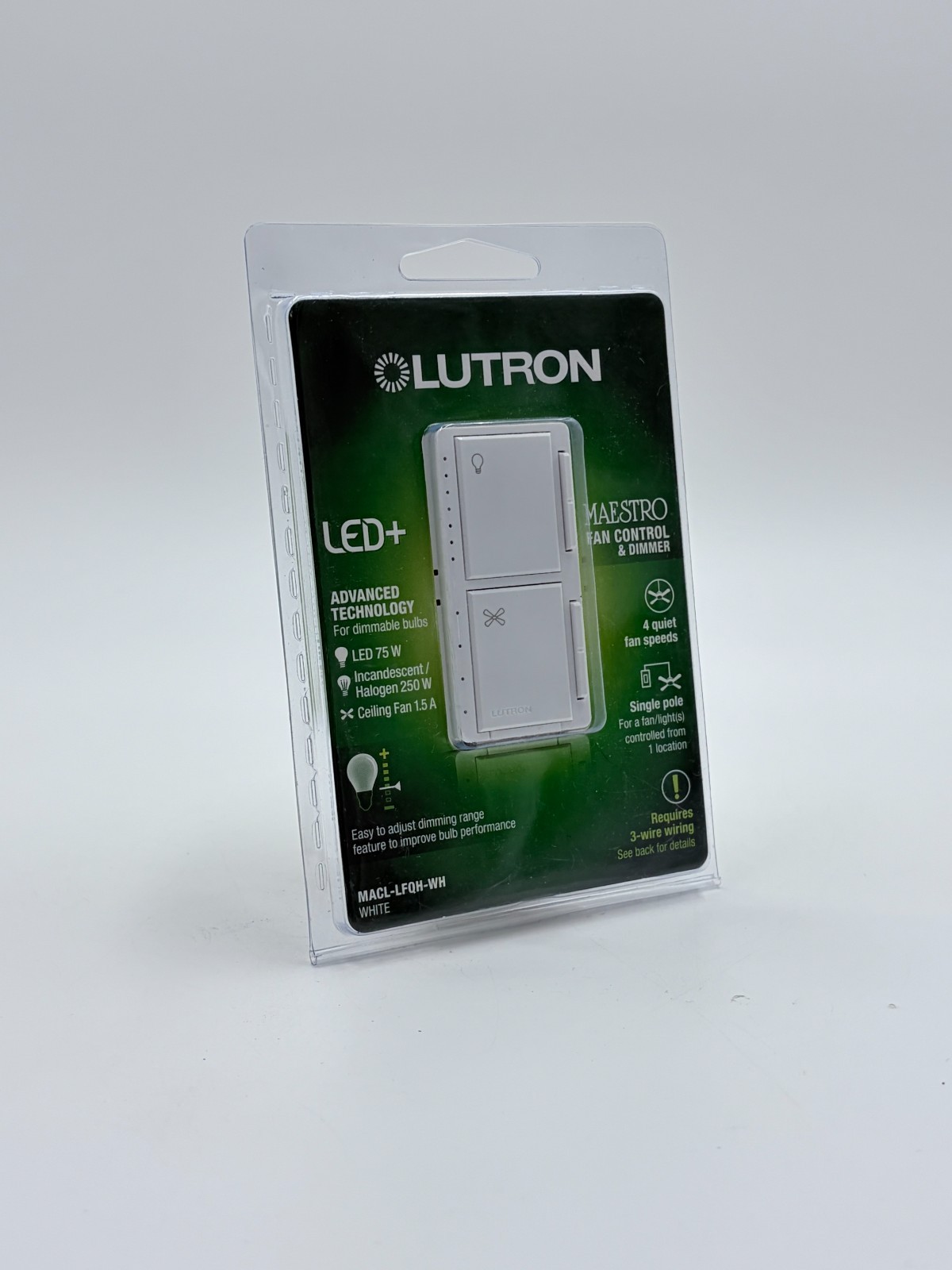 Lutron Maestro Fan Control and Light Dimmer MACL-LFQH-WH-White- brand new !!!!!!