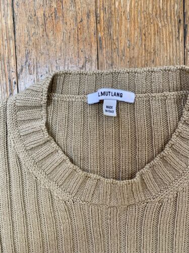 HELMUT LANG Archival Vintage Mens Beige Wool Ribbed Crewneck HELMUT LANG Archival Vintage Mens Beige Wool Ribbed Crewneck