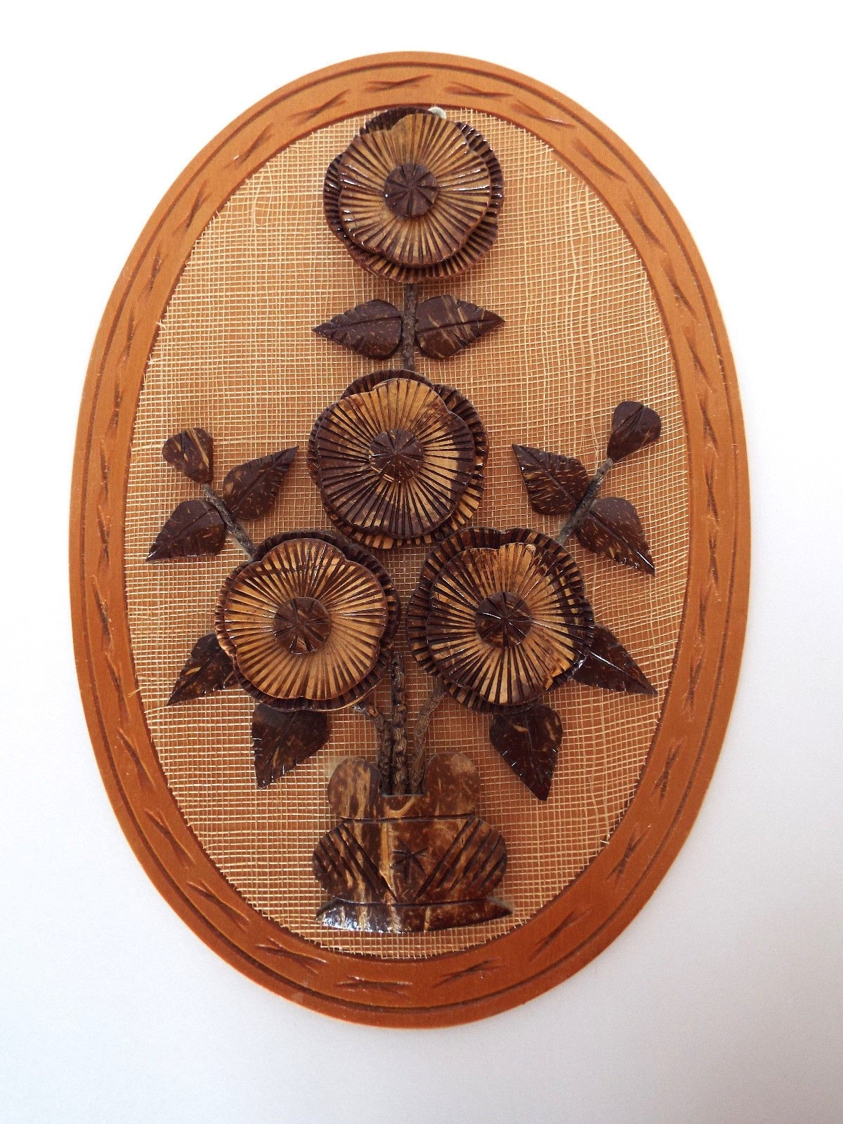 SUNFLOWER WALL ART Mid Century Modern Hand Made Philippines Burlap 2 Dimensional