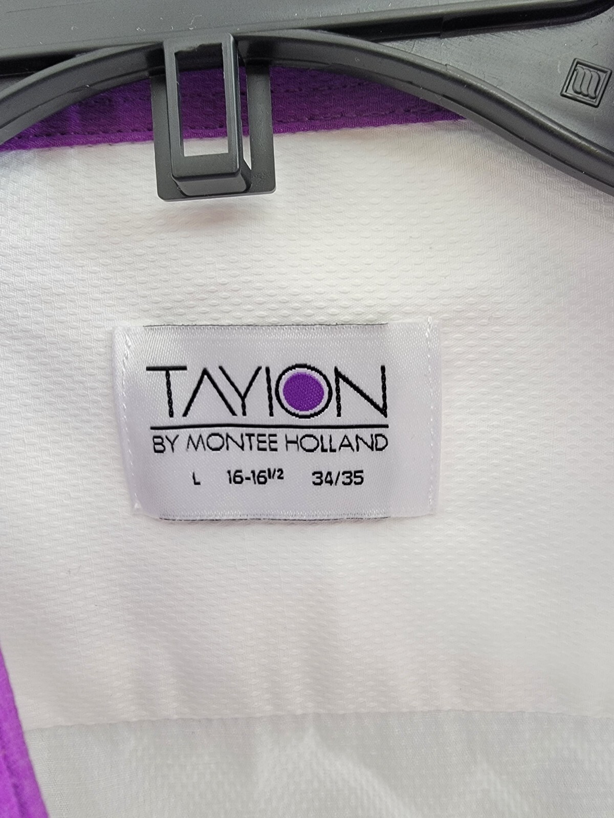 Tayion Collection Slim-Fit Purple Trim Dress Shirt Men's L 16-16.5 34-35 White - Picture 12 of 19