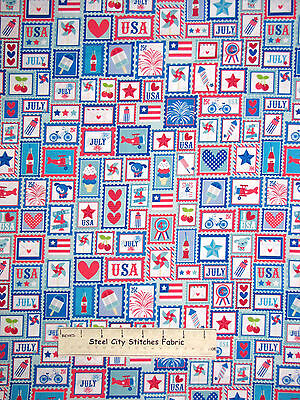 Patriotic USA Heart Star American Airplane Theme Cotton Fabric Riley Blake YARD