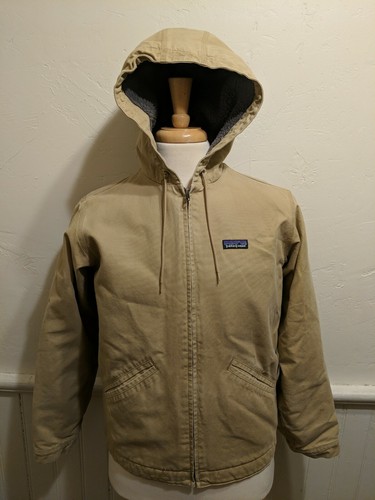 Patagonia Men Canvas Hoody Small Tan Beige Sherpa Fleece Lined Zip 51884 on Sale