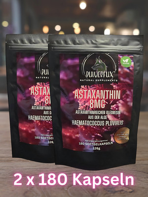Astaxanthin Softgel Kapseln 8mg 360 Stück ⭐ Vegan ohne Zusatz- oder Füllstoffe !