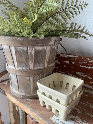 2 CERAMIC BERRY BASKETS Farmhouse Shabby Chic French Country Breakfast EASTER