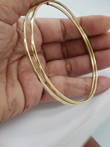 Pre-owned Handmade Big Large Diamond Cut Real 14k Yellow Goldhoop Earrings 2.75 Inches 70mm Long