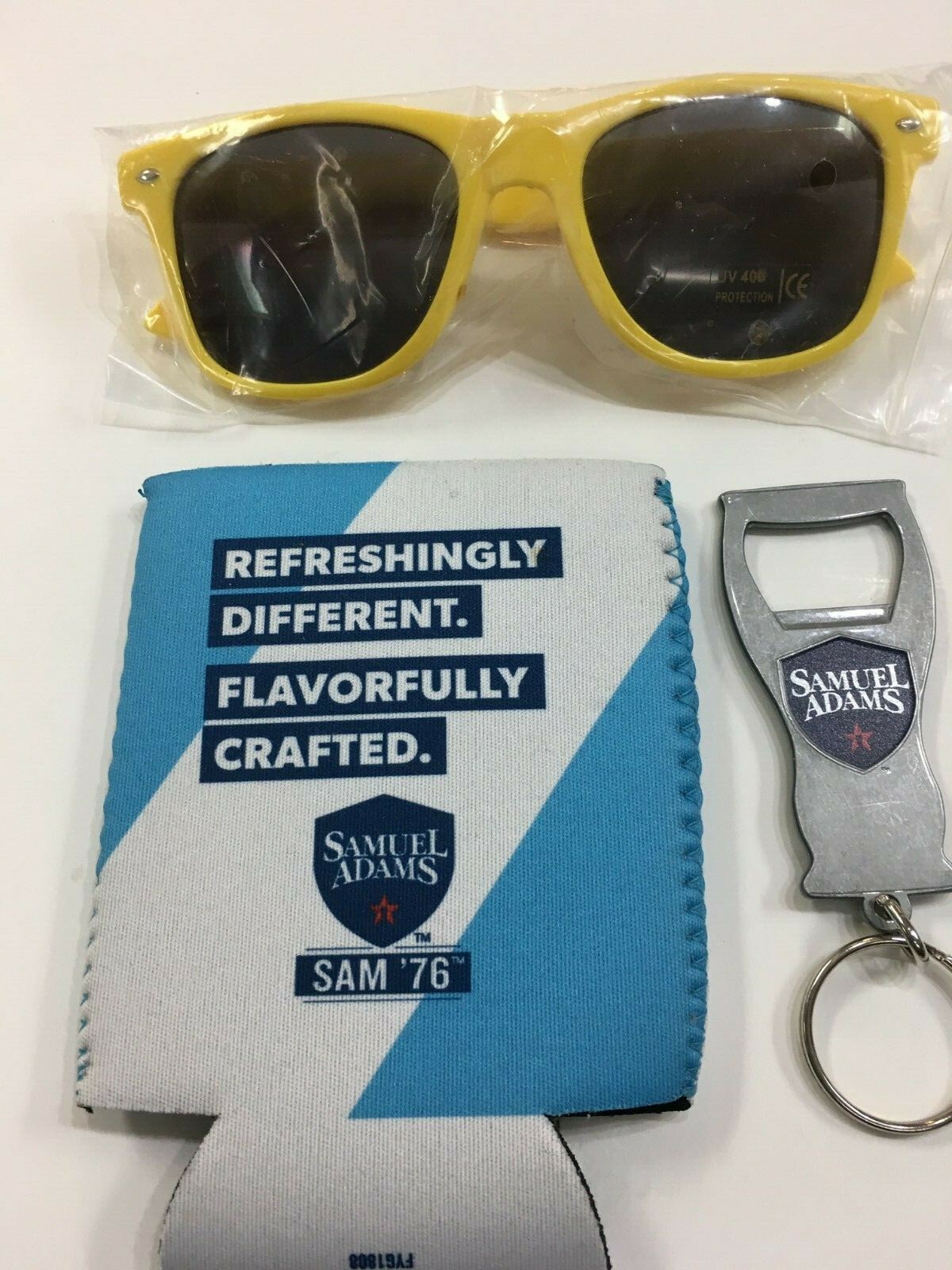 Samuel Adams Sam '76 Bottle Opener w/ Keychain, Sunglasses, Koozie Lot