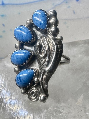 Southwest ring long feathers swirls 4 teardrop blue stones size 6 sterling silve