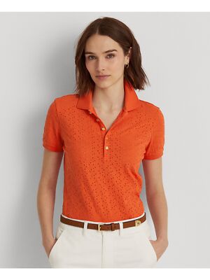 

LAUREN RALPH LAUREN Женская оранжевая футболка-поло с короткими рукавами и планкой на пуговицах, Оранжевый
