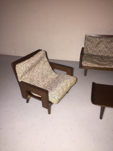 Vintage 1958 MATTEL BARBIE WOOD MID CENTURY FURNITURE SOFA COFFEE & SIDE TABLE