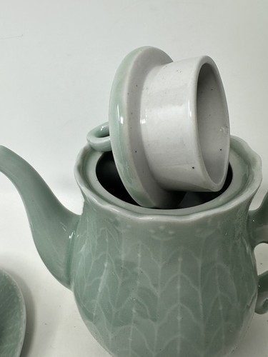 Vintage Chinese Celadon Tea Set Cups Pitcher Creamer Sugar Jade Green Color