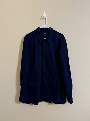 Drake s London Herringbone Overshirt Button Up Shirt Indigo Blue Large