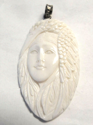 MS Carved  Artisan Pendant Goddess with Heron Egret Bali