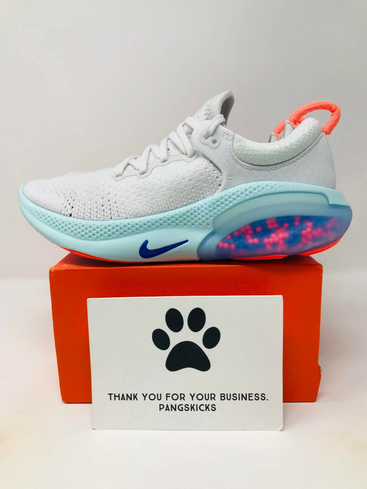 nike joyride run flyknit white bright mango racer blue
