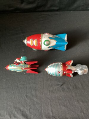 Space Rocket Ornaments (3 Total) Spaceship Atomic, Fun and Festive, Unique