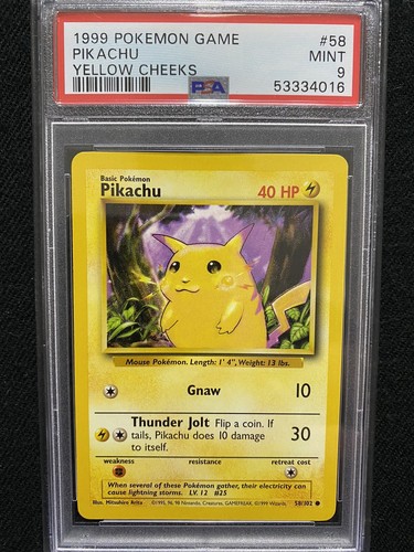 1999 ピカチュウ　イエローチーク　シャドーレス PSA10 1999 Pokemon Base Set Pikachu Yellow Cheeks 58/102 PSA 9