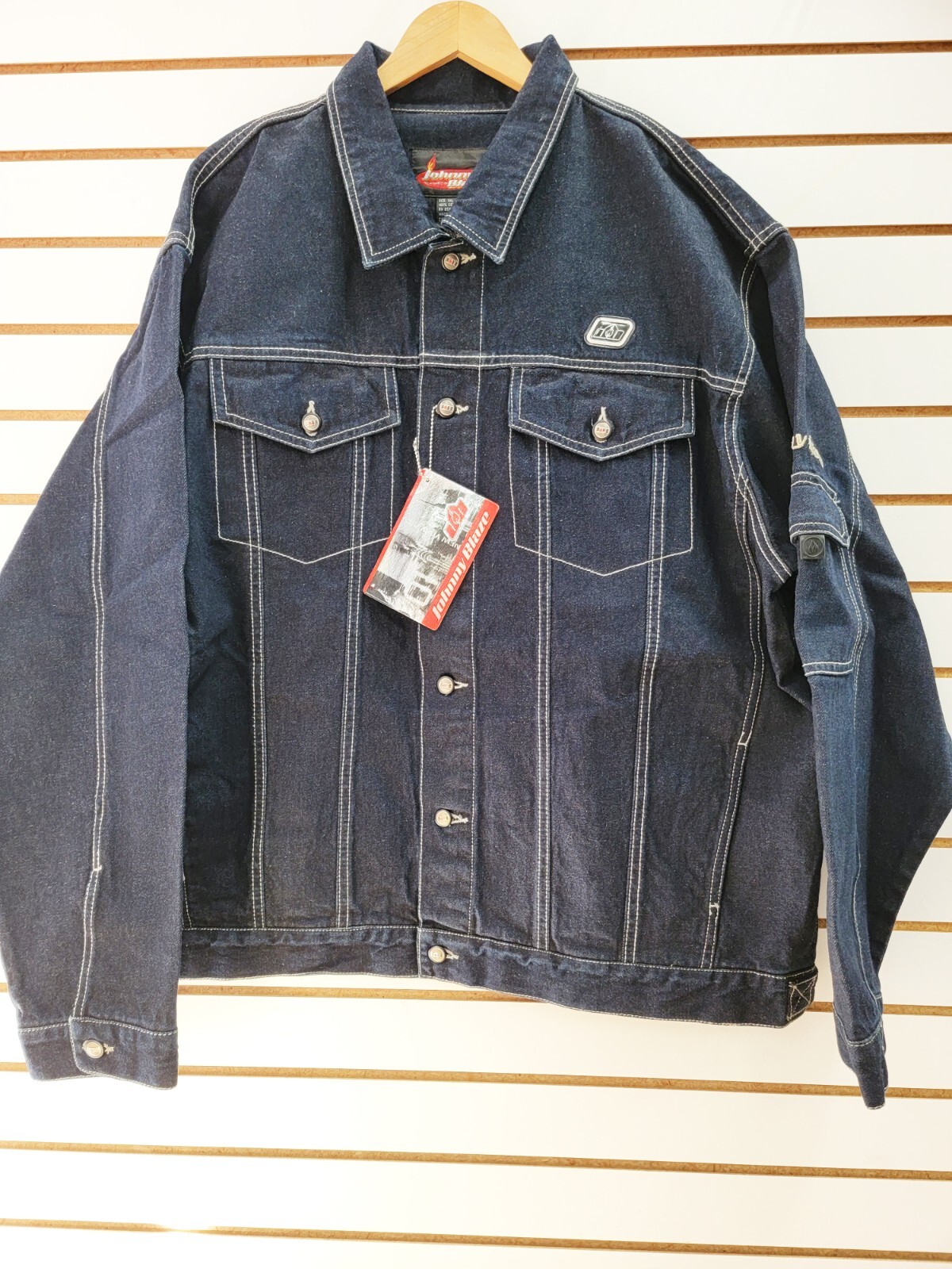 VTG Johnny Blaze Y2K Jean Denim Dark Blue Jacket 2X Hip Hop