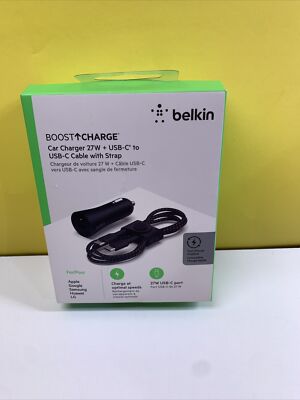 Belkin BOOSTCHARGE 27W Single Port Car Charger + USB C to USB-C Cable 5ft
