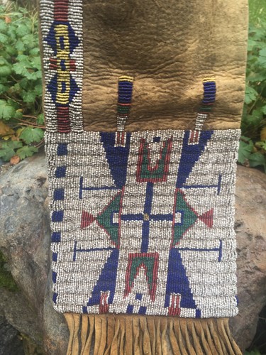 Antique 1880's Plains Indian Arapaho Beaded Pipe Bag Sinew Sewn