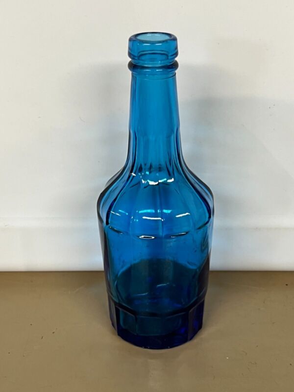 Vintage Blue Glass Decorative Medicine Bottle 6" Size Wheaton NJ Stamped
