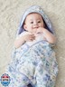 TILLYOU Muslin Hooded Baby Towels for Newborn 2 Pack, 32x32Inch Soft Baby Bath Towel Highly Absorbent for Newborn and Infant, Essential for Newborn Care, Blue Flower