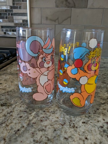 4 Popples Drinking Glass 2 Party, and 1 each P.C.,Puzzle, & Puffball