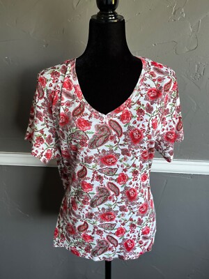 Philosophy Women's Size 2X Red, Pink and White Floral Short Sleeve Top