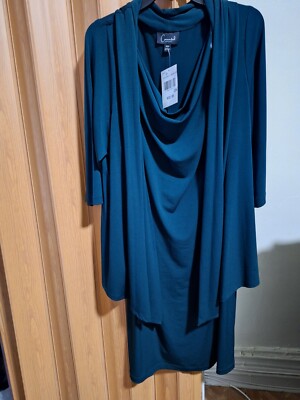Connected Apparel Women's Attached Jacket Stretchable Dress 20W NWT Hunter Green