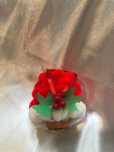 Vintage Mrs. Claus Head In Pom Poms Ornament