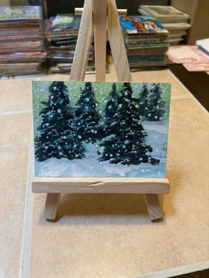 ACEO Original Acrylic Painting Snow Forest abstract urban fine art #29