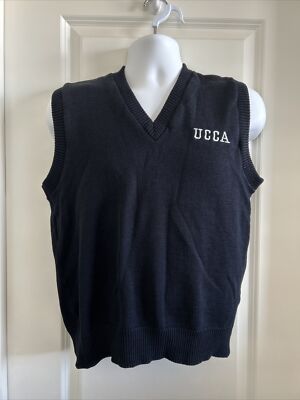 VTG Acrylic Men's Sweater Vest University UCCA Black Size Medium Preppy Scholar