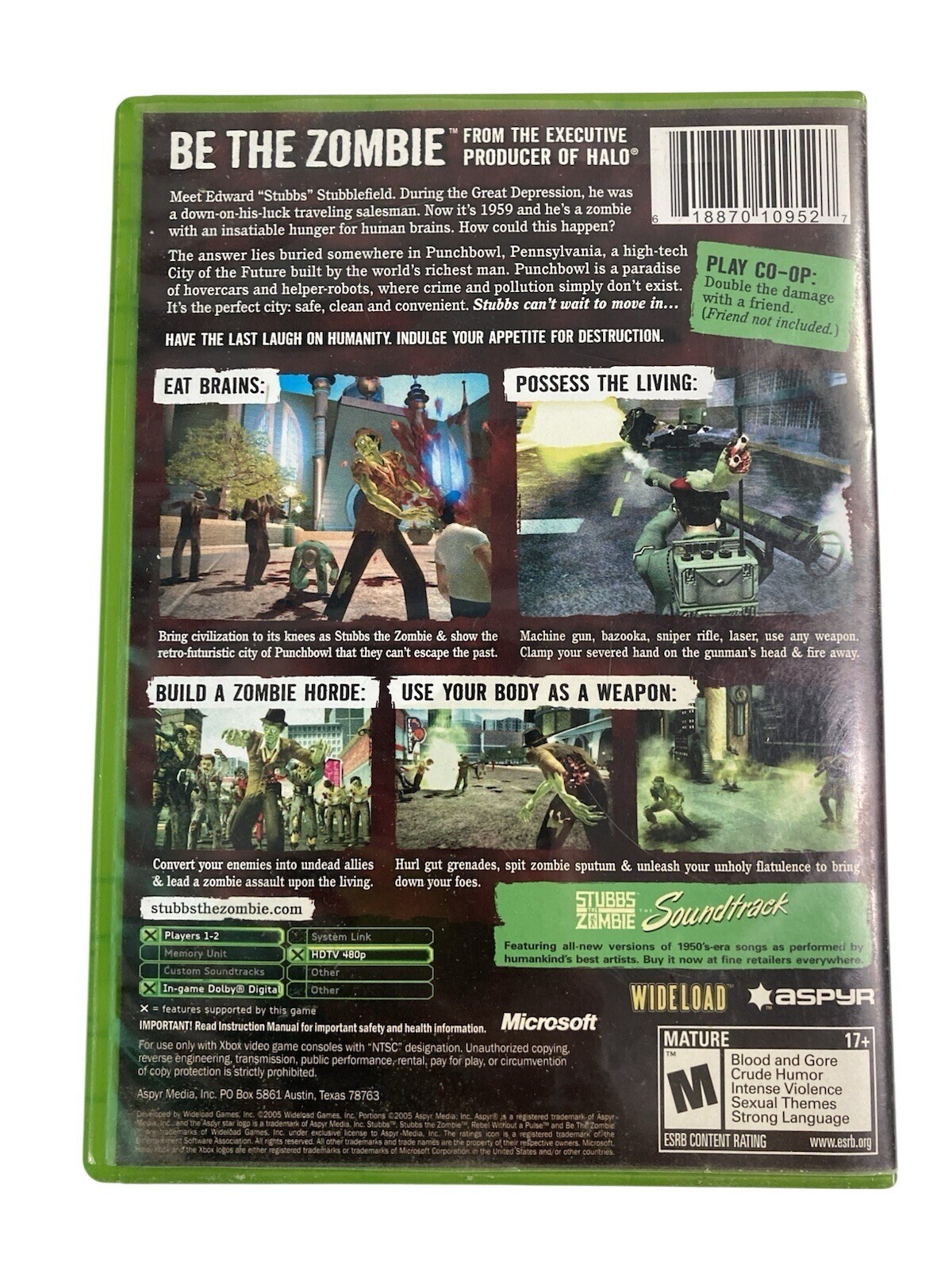 Stubbs the Zombie in Rebel Without a Pulse Xbox Video Game Aspyr Microsoft 2005
