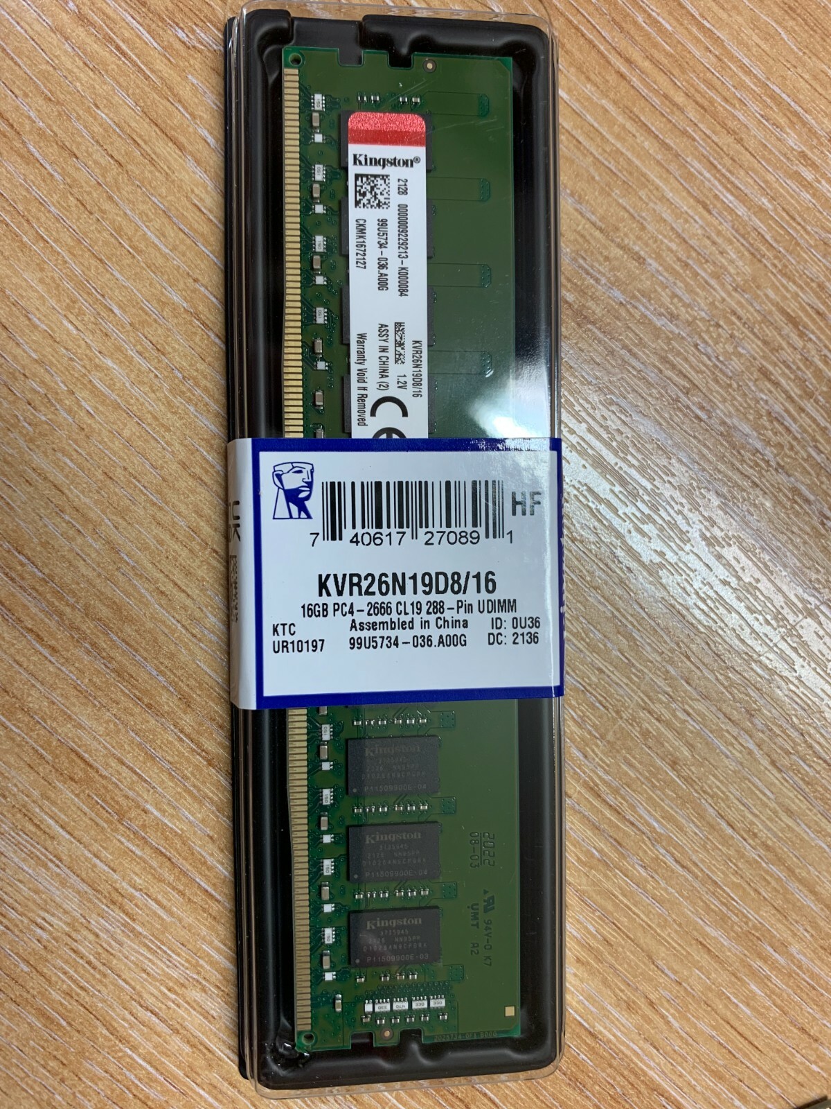 Kingston DDR4 16GB 2666MHz, FixPart 288-pin Kingston KVR26N19D8/16